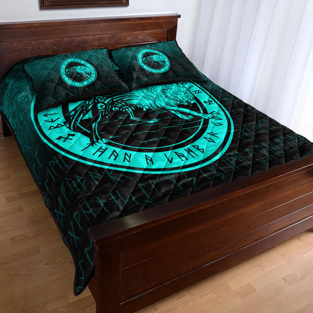 Viking Quilt Bedding Set Wolf Of Odin Cyan Version