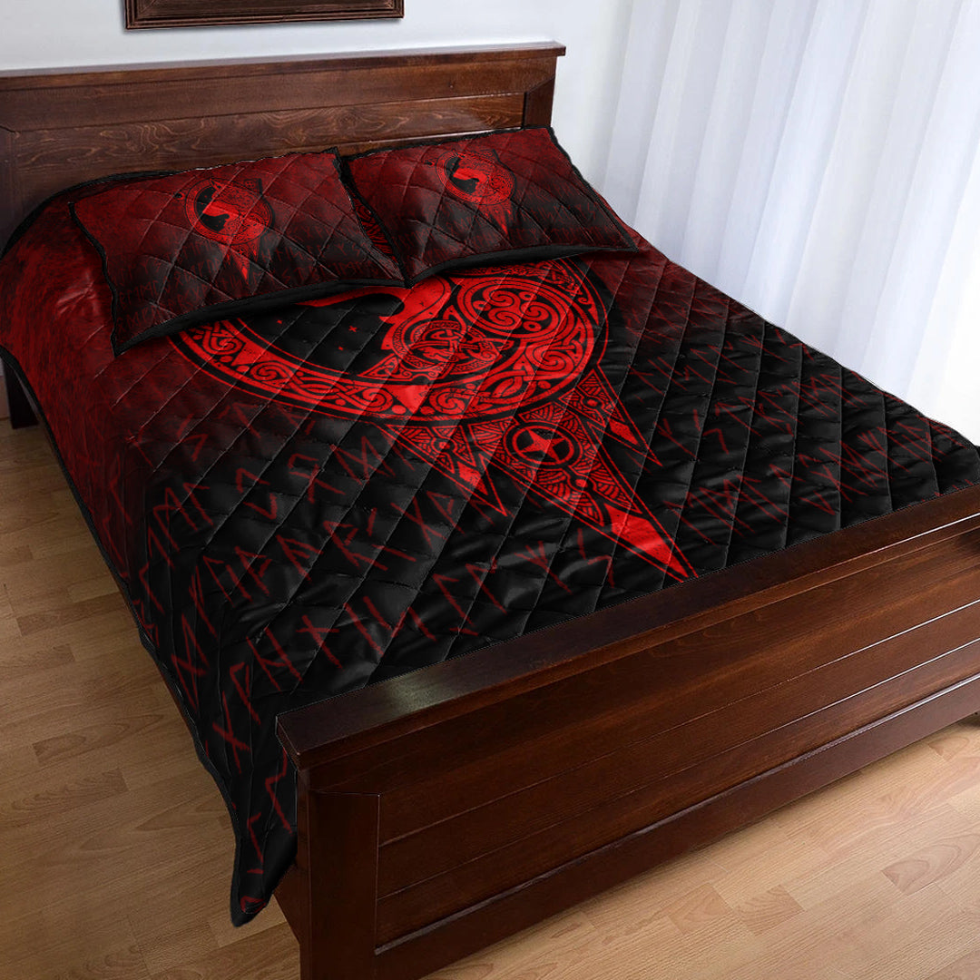 Viking Quilt Bedding Set Viking Norse Wolf Red Version