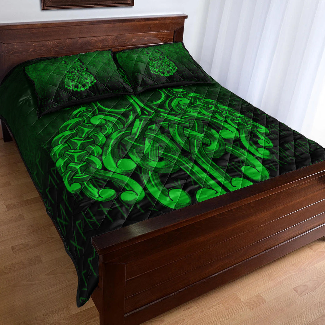 Viking Quilt Bedding Set Viking Odin Valhalla Green Version