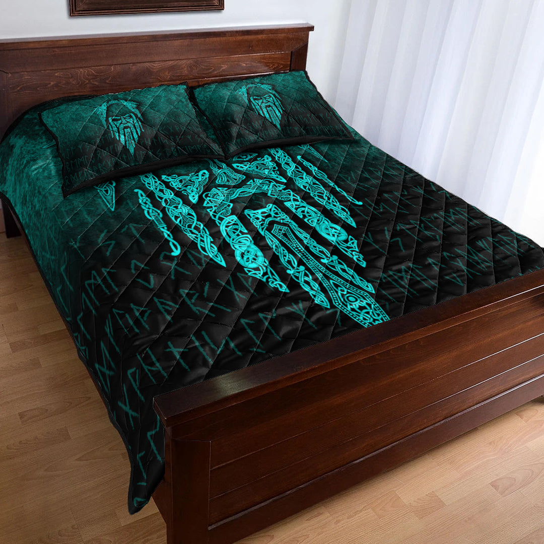 Viking Quilt Bedding Set Eye of Odin Cyan Version