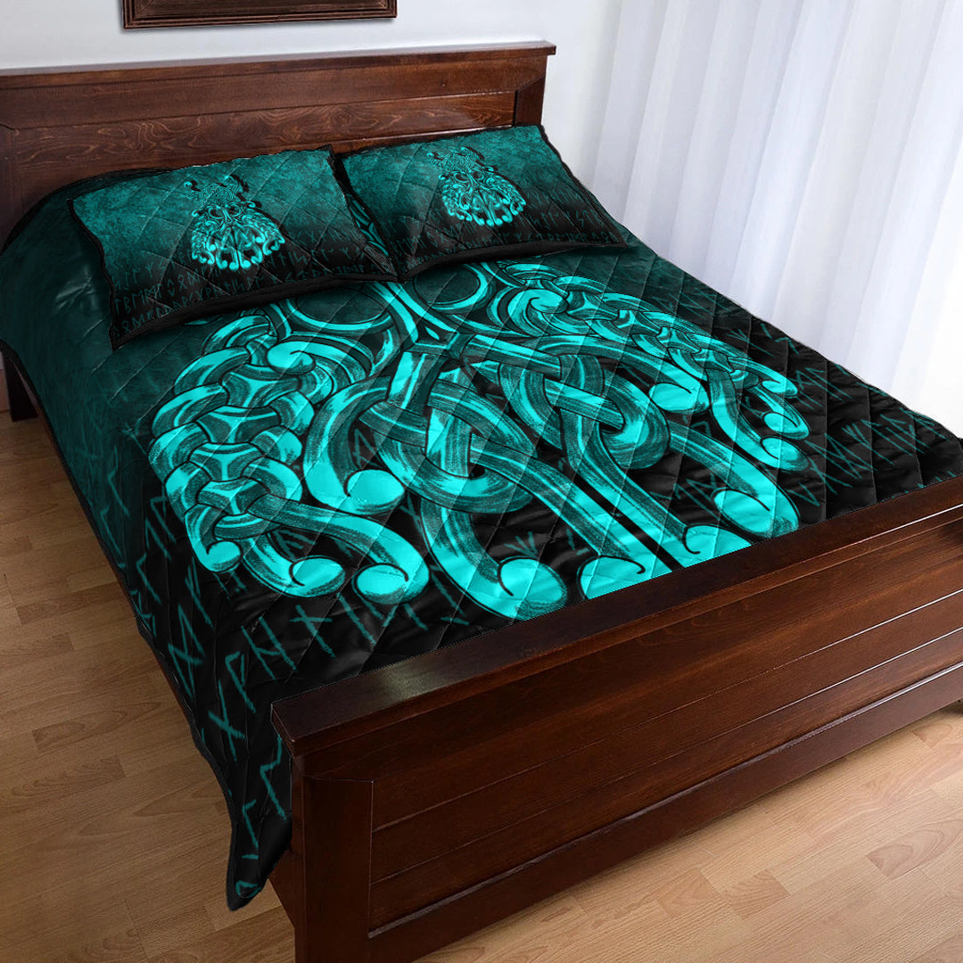 Viking Quilt Bedding Set Viking Odin Valhalla Cyan Version