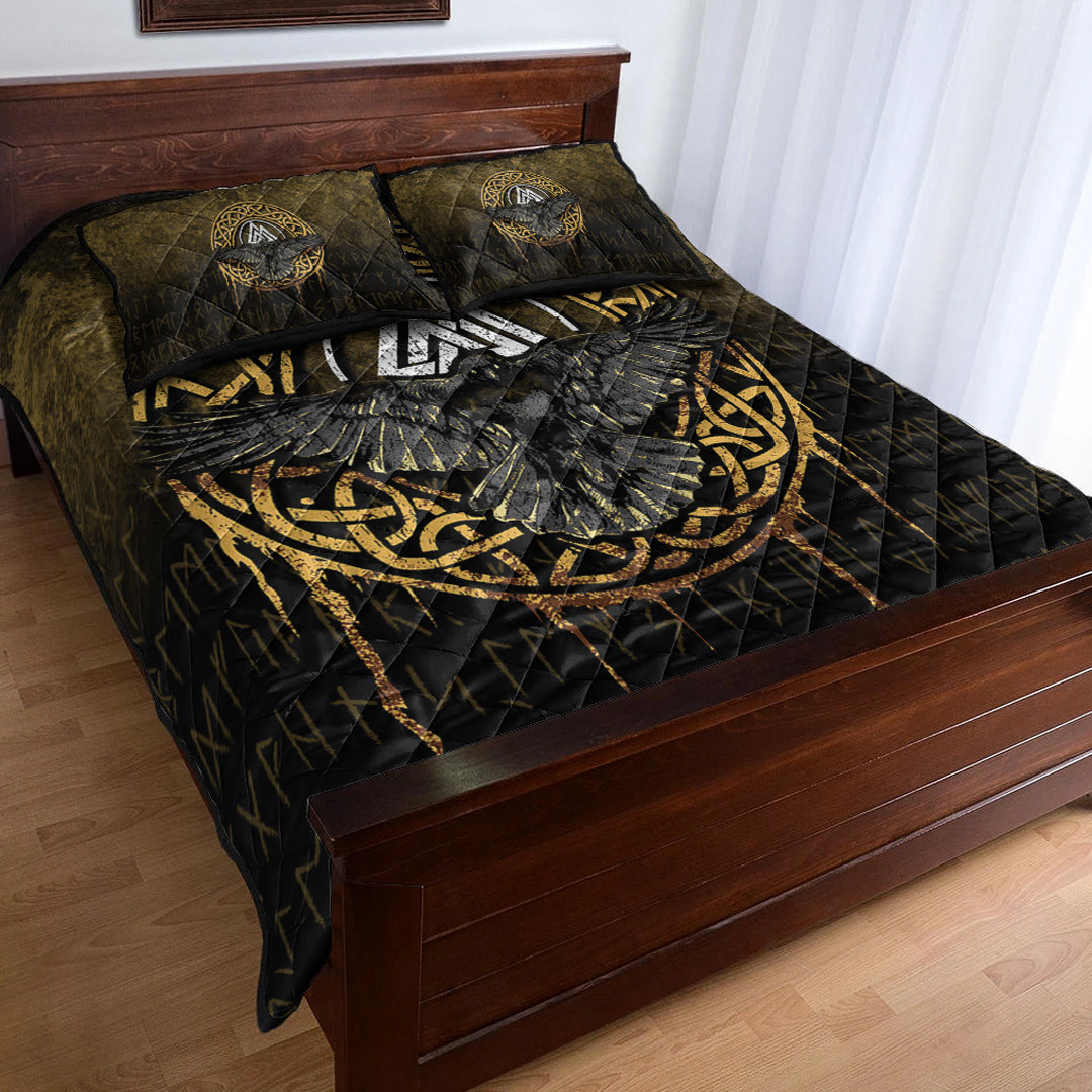 Viking Quilt Bedding Set Valhalla Norse Mythology Raven Black Crow