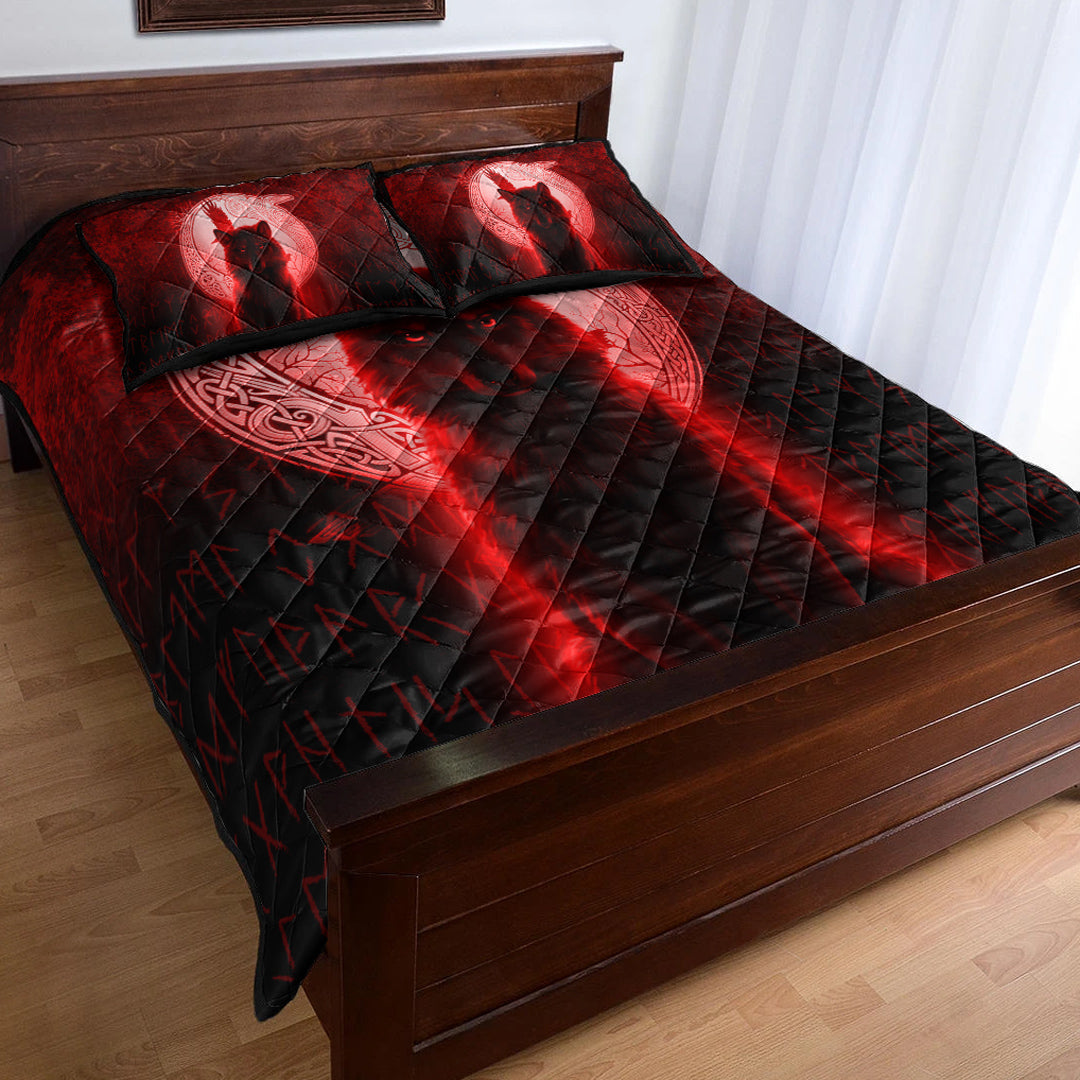 Viking Quilt Bedding Set Fenrir Viking Wolf Red Version