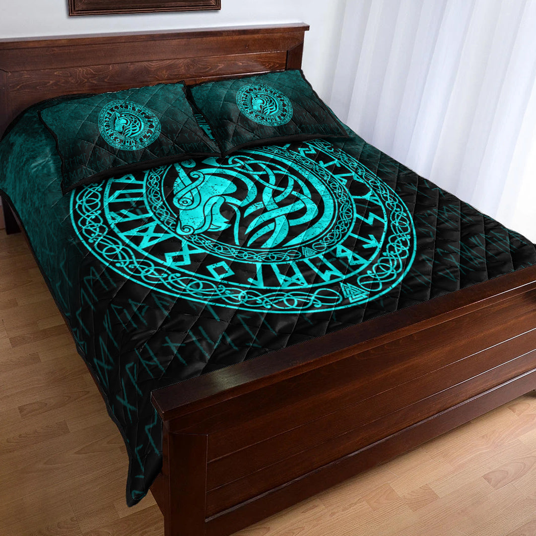 Viking Quilt Bedding Set Viking Wolf Cyan Version