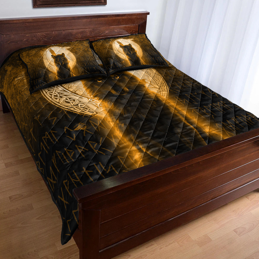 Viking Quilt Bedding Set Fenrir Viking Wolf Gold Version