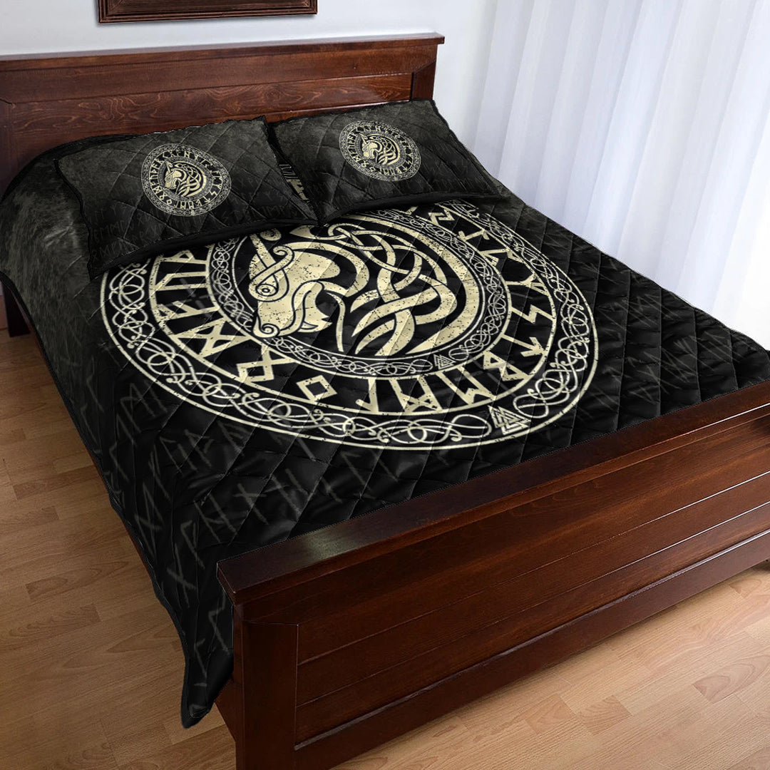 Viking Quilt Bedding Set Viking Wolf Gold Version