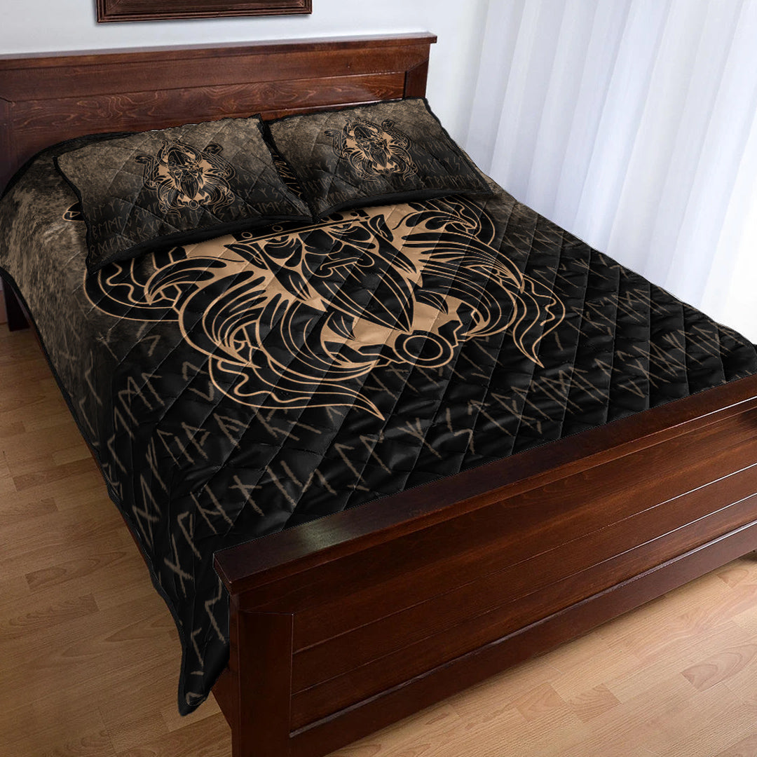 Viking Quilt Bedding Set Nordic Warrior Valhalla Norse Gold Version