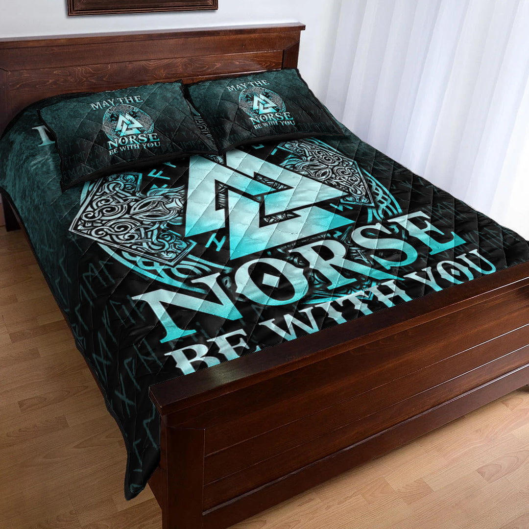 Viking Quilt Bedding Set May The Norse Be With You Viking Cyan Version