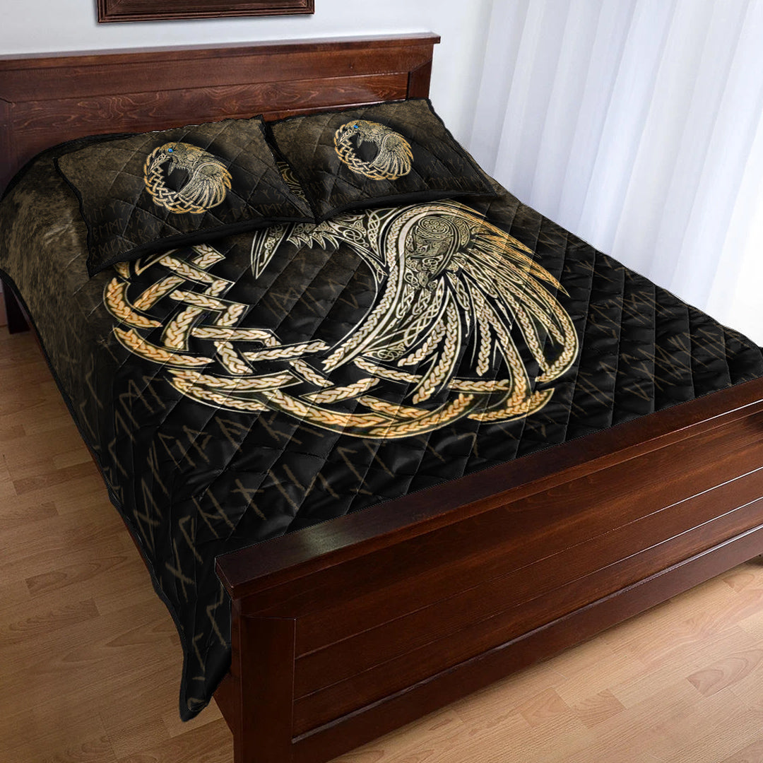 Viking Quilt Bedding Set Viking Raven Gold Version