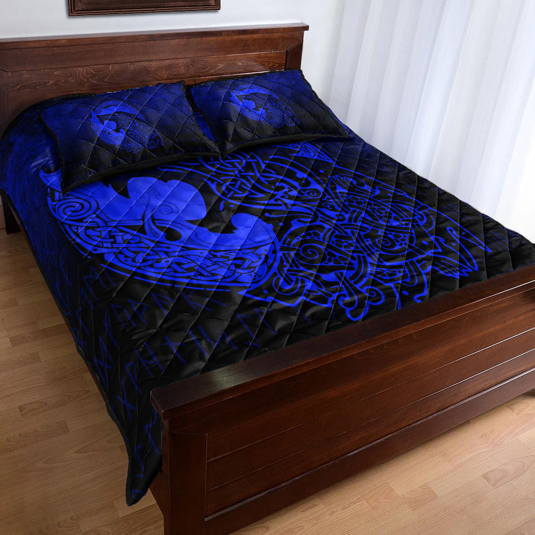 Viking Quilt Bedding Set Fenrir Viking 3D Tattoo Blue Version