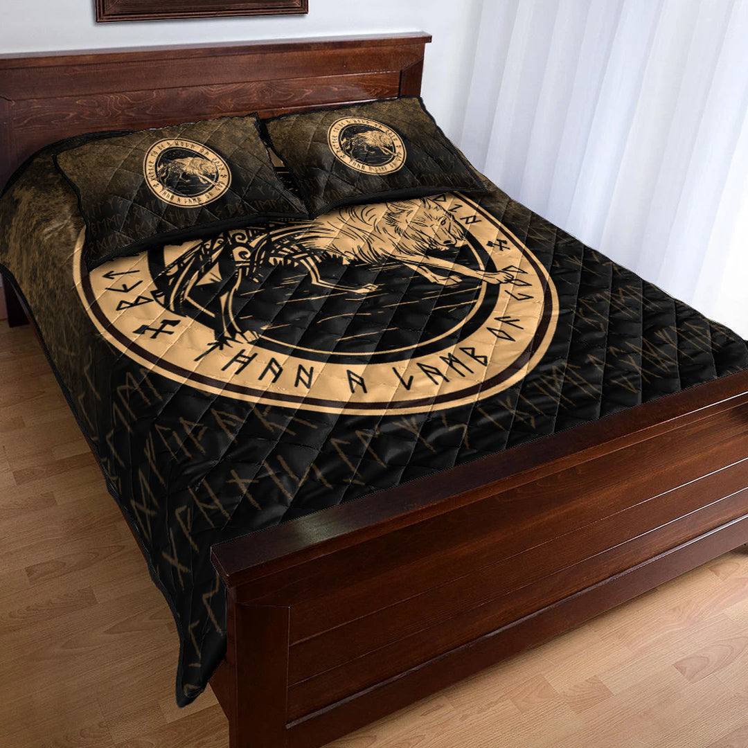 Viking Quilt Bedding Set Wolf Of Odin Gold Version