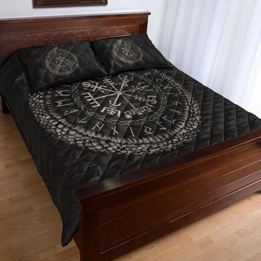 Viking Quilt Bedding Set Viking Vegvisir with Ouroboros and Runes