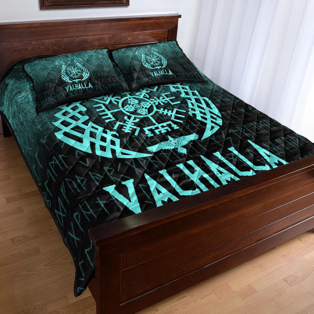 Viking Quilt Bedding Set Victory or Valhalla Cyan Version