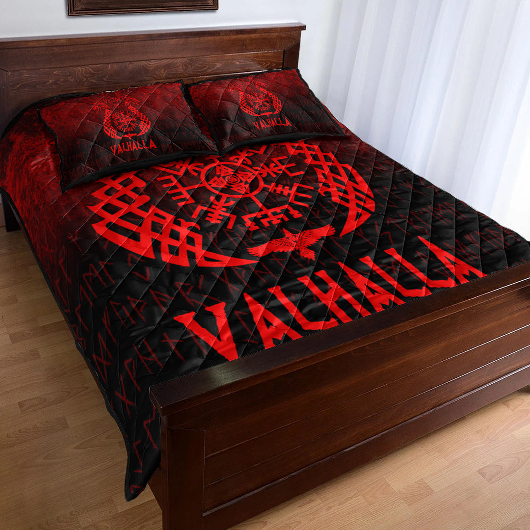 Viking Quilt Bedding Set Victory or Valhalla Red Version