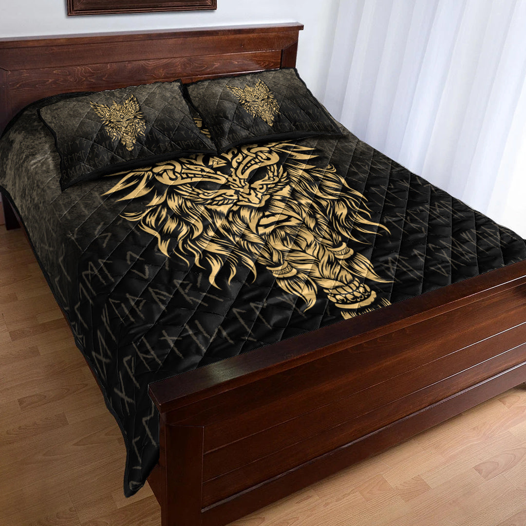 Viking Quilt Bedding Set Odin The Allfather Asgard God And Chief Of Aesir Gold Version