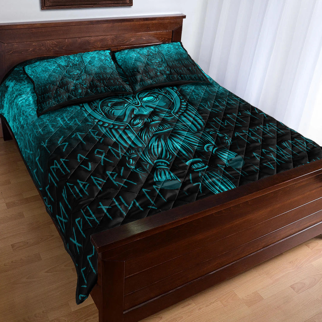 Viking Quilt Bedding Set Viking Odin Allfather In Asgard Cyan Version