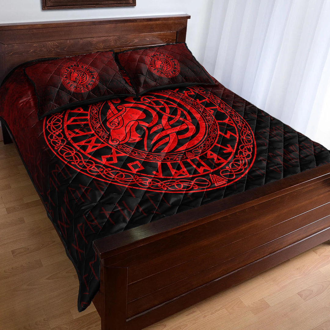 Viking Quilt Bedding Set Viking Wolf Red Version