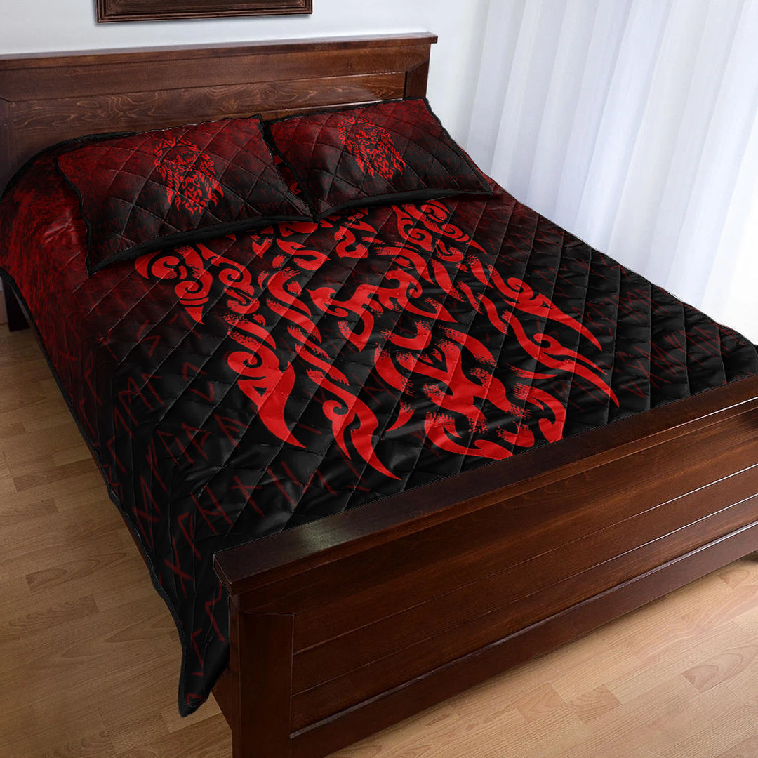 Viking Quilt Bedding Set Viking God Odin Allfather In Asgard Raven God Red Version