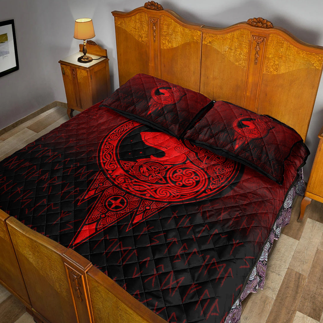 Viking Quilt Bedding Set Viking Norse Wolf Red Version