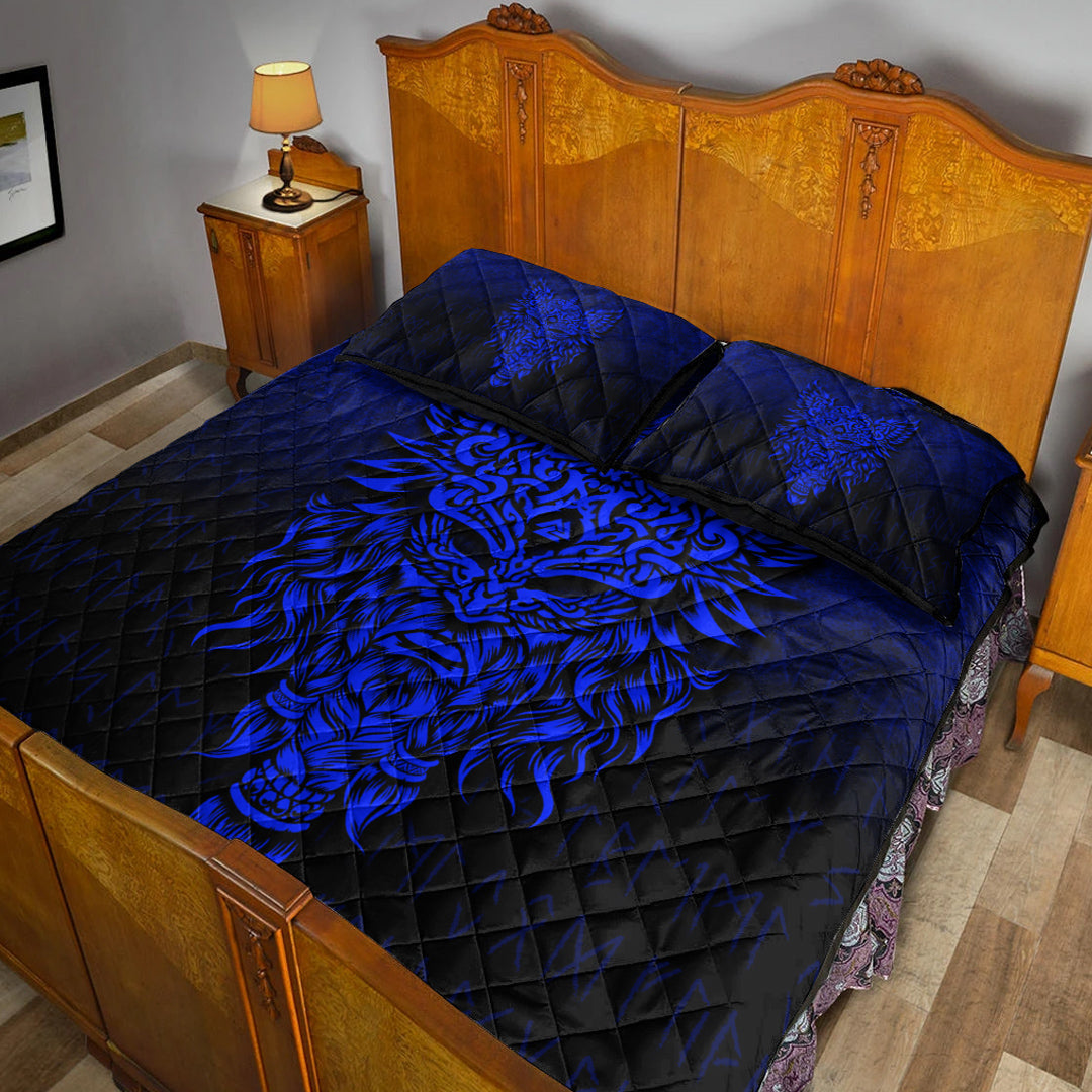 Viking Quilt Bedding Set Odin The Allfather Asgard God And Chief Of Aesir Blue Version