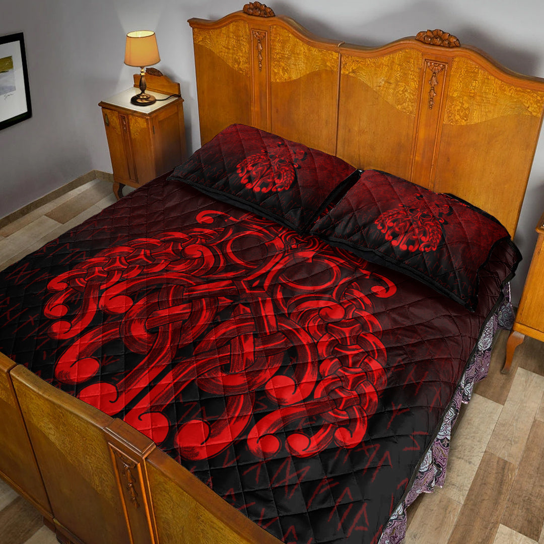 Viking Quilt Bedding Set Viking Odin Valhalla Red Version