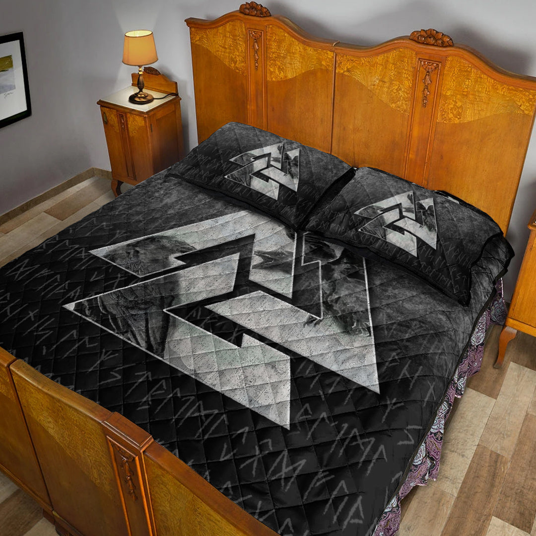 Viking Quilt Bedding Set Huginn Muninn Ravens from Odin Style