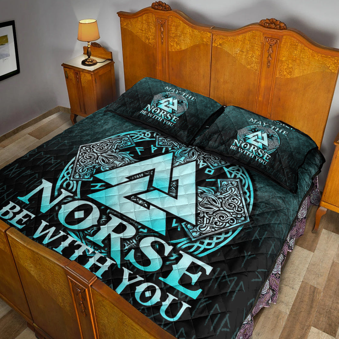 Viking Quilt Bedding Set May The Norse Be With You Viking Cyan Version