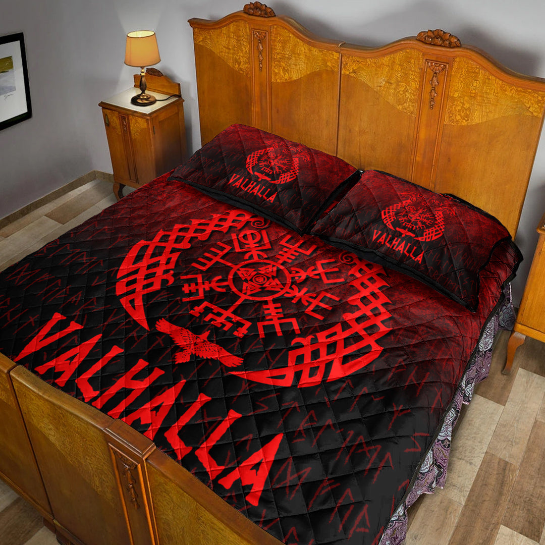 Viking Quilt Bedding Set Victory or Valhalla Red Version