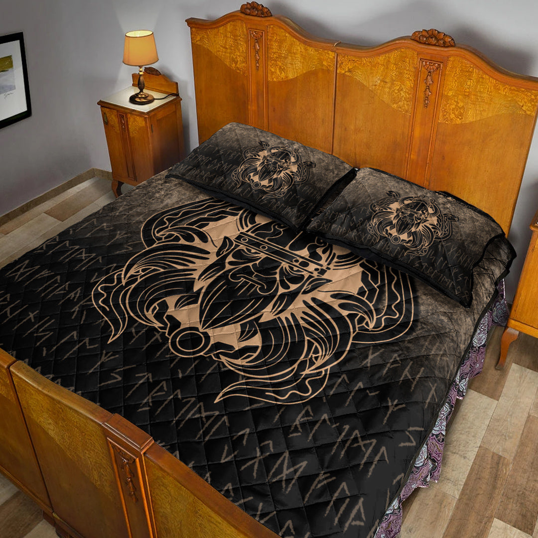 Viking Quilt Bedding Set Nordic Warrior Valhalla Norse Gold Version