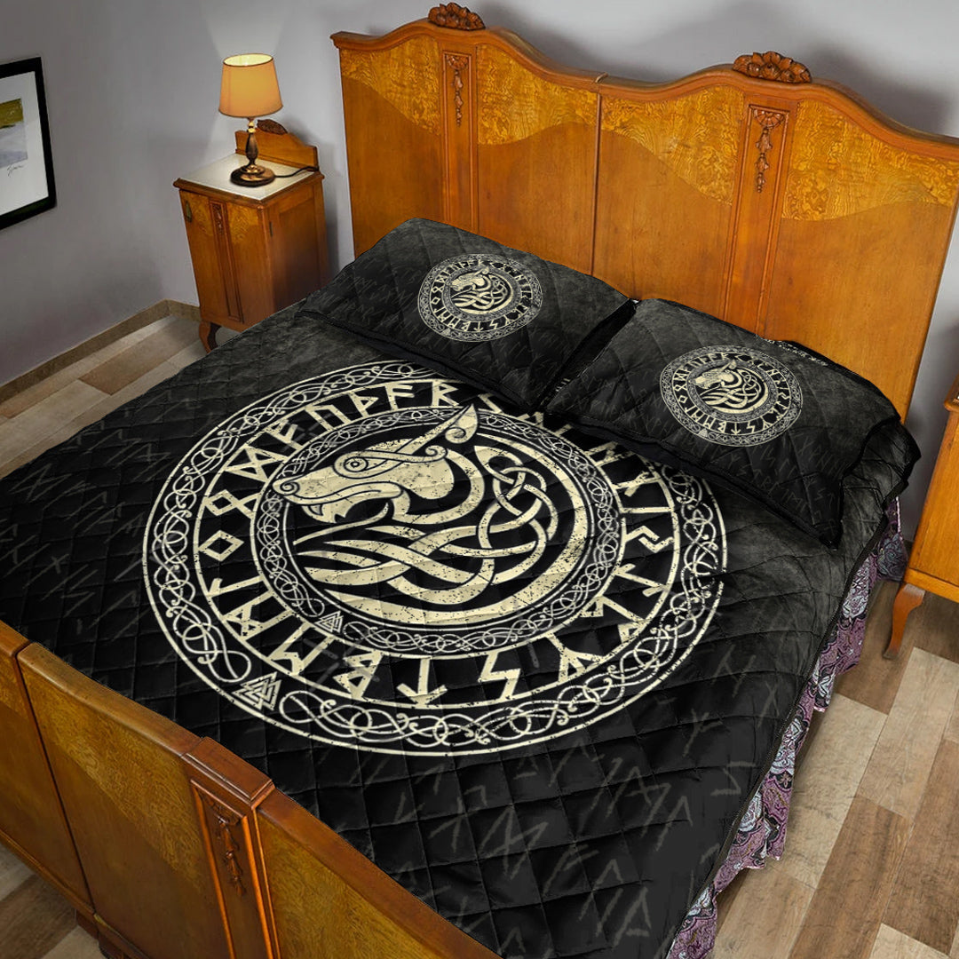 Viking Quilt Bedding Set Viking Wolf Gold Version