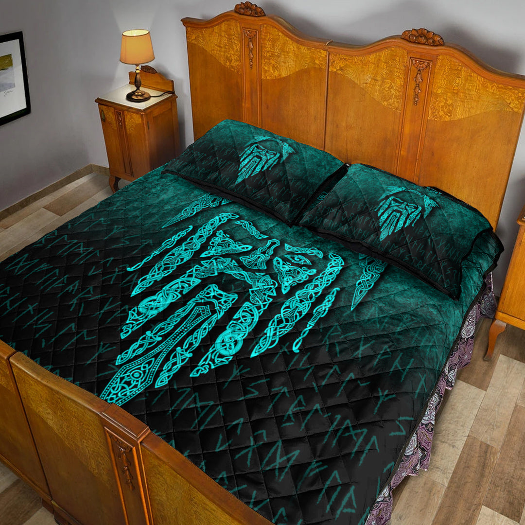 Viking Quilt Bedding Set Eye of Odin Cyan Version