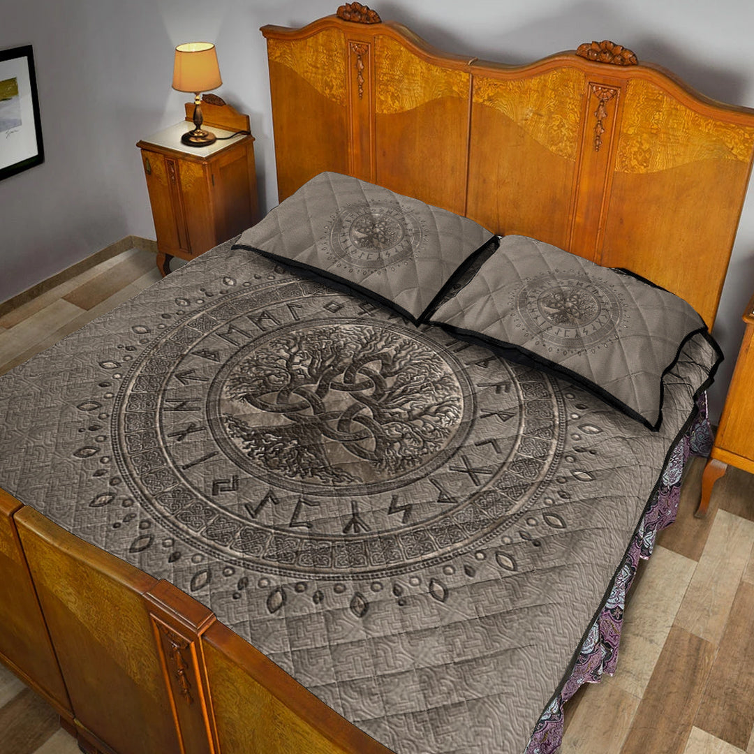 Viking Quilt Bedding Set Tree of Life with Triquetra Beige