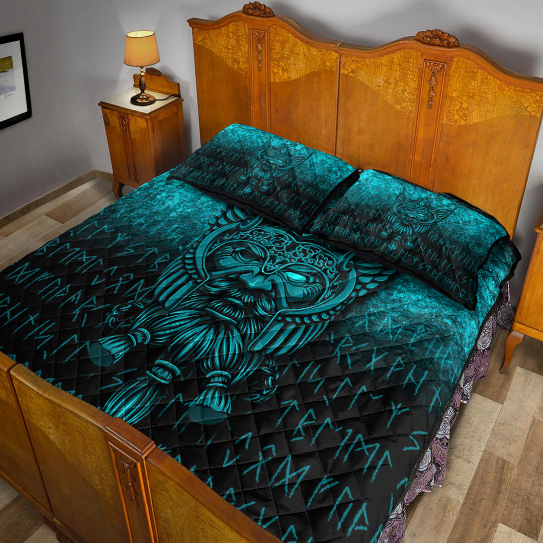 Viking Quilt Bedding Set Viking Odin Allfather In Asgard Cyan Version