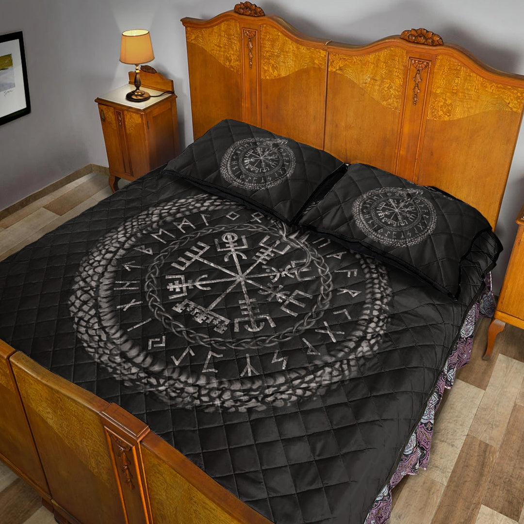 Viking Quilt Bedding Set Viking Vegvisir with Ouroboros and Runes