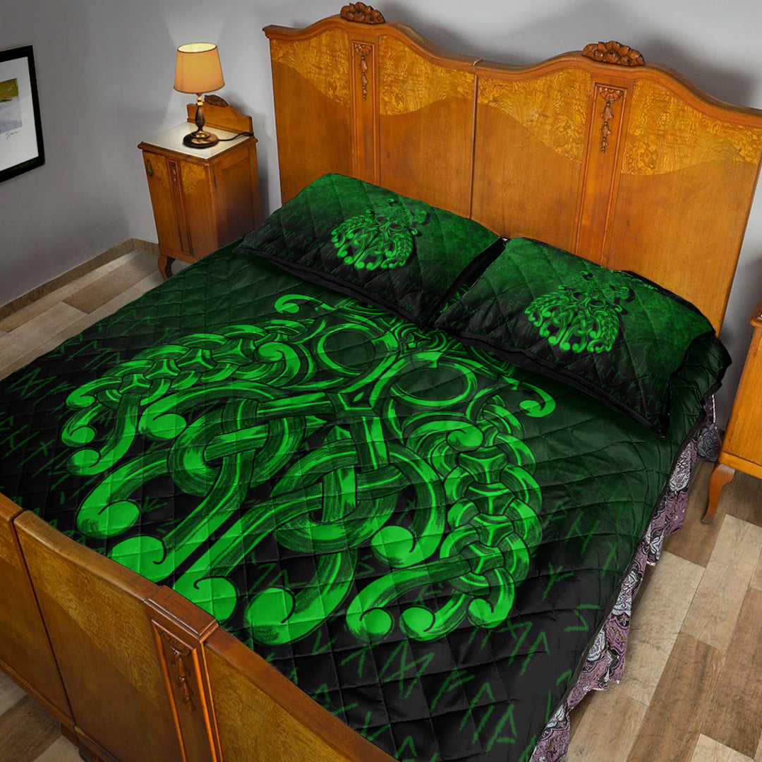 Viking Quilt Bedding Set Viking Odin Valhalla Green Version