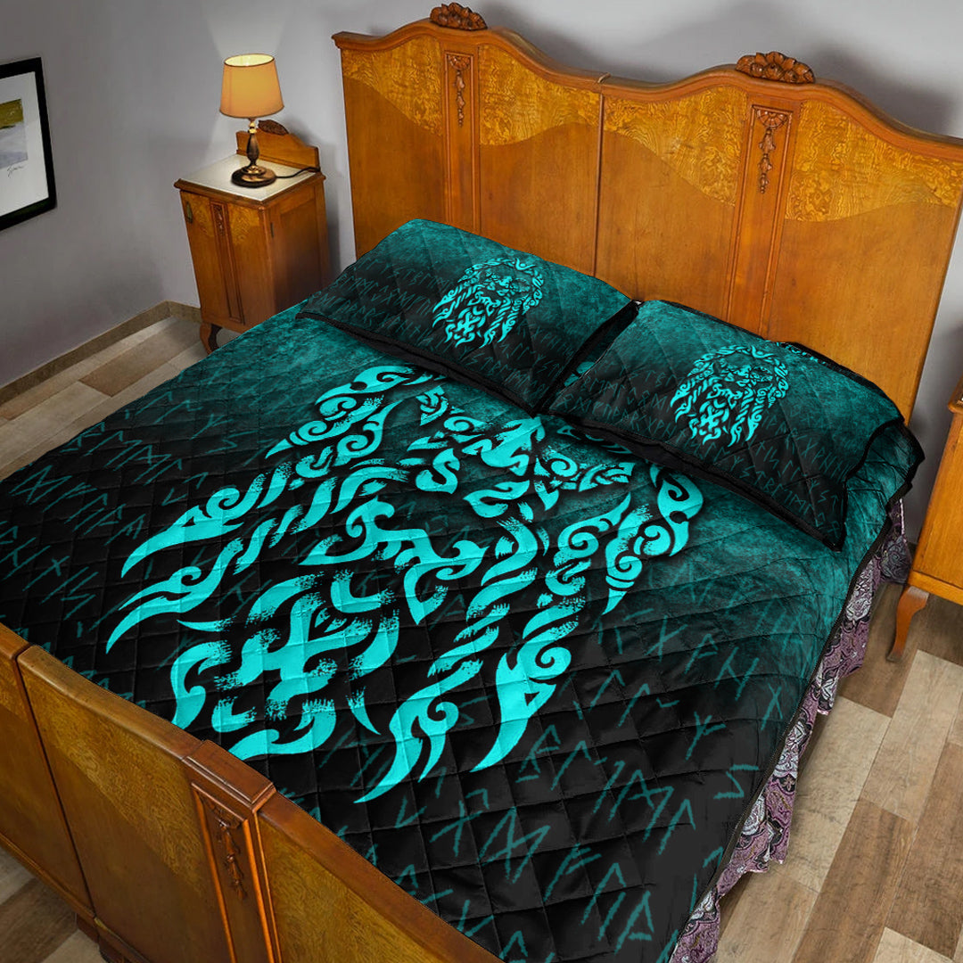 Viking Quilt Bedding Set Viking God Odin Allfather In Asgard Raven God Cyan Version