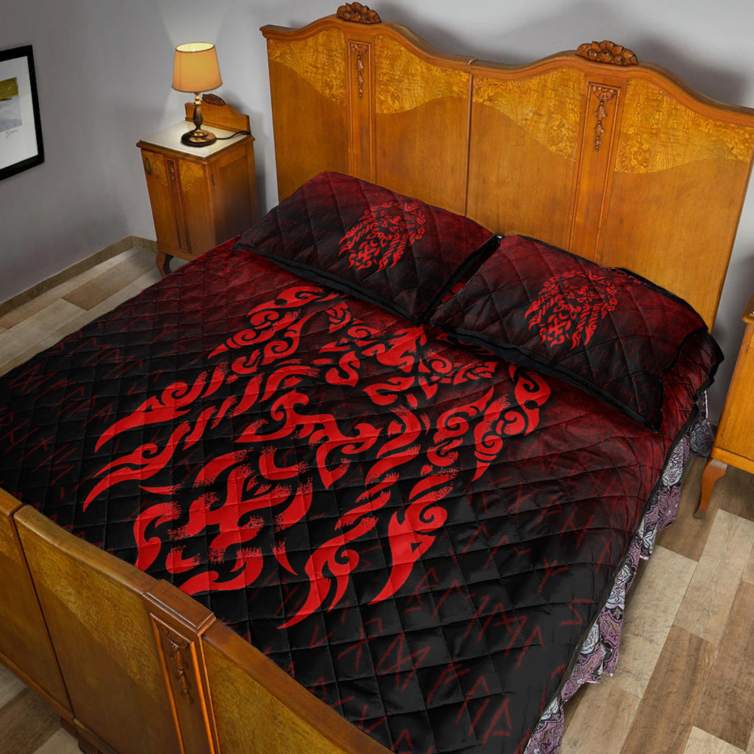 Viking Quilt Bedding Set Viking God Odin Allfather In Asgard Raven God Red Version