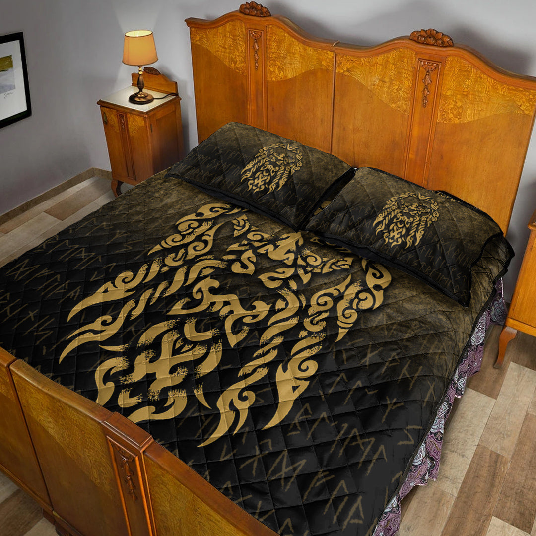 Viking Quilt Bedding Set Viking God Odin Allfather In Asgard Raven God Gold Version