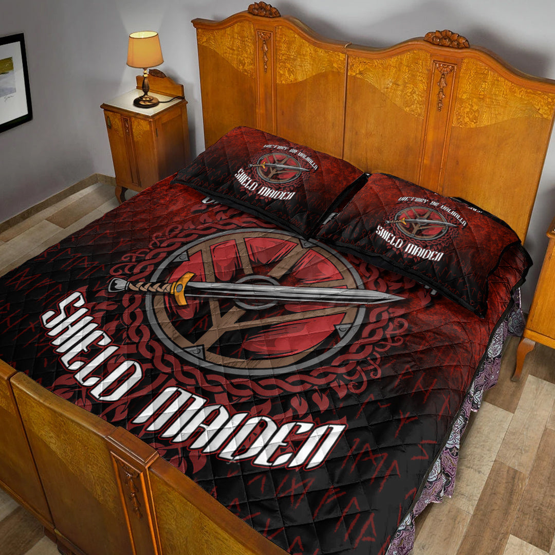 Viking Quilt Bedding Set Victory or Valhalla Shield Maiden