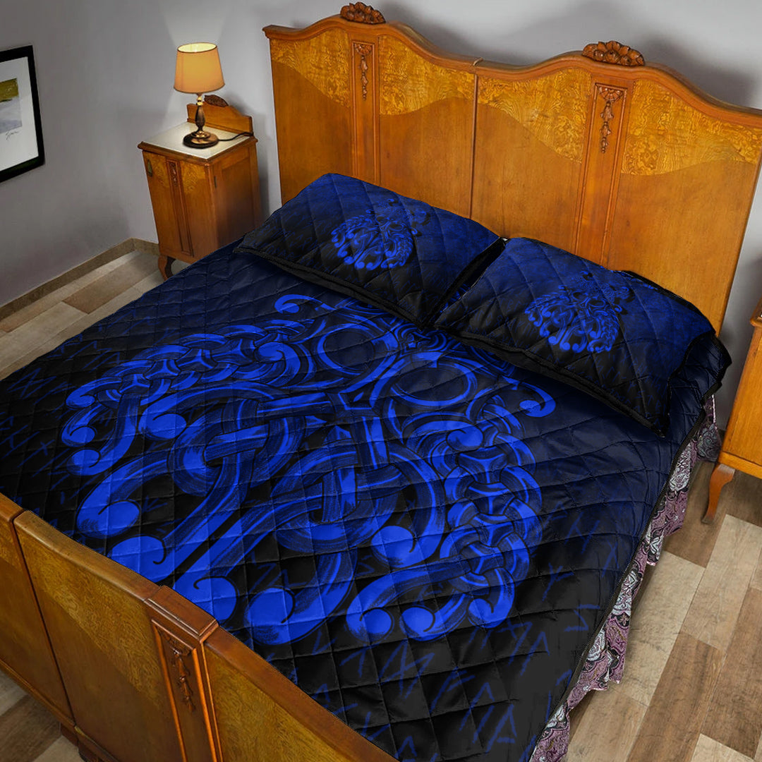 Viking Quilt Bedding Set Viking Odin Valhalla Blue Version