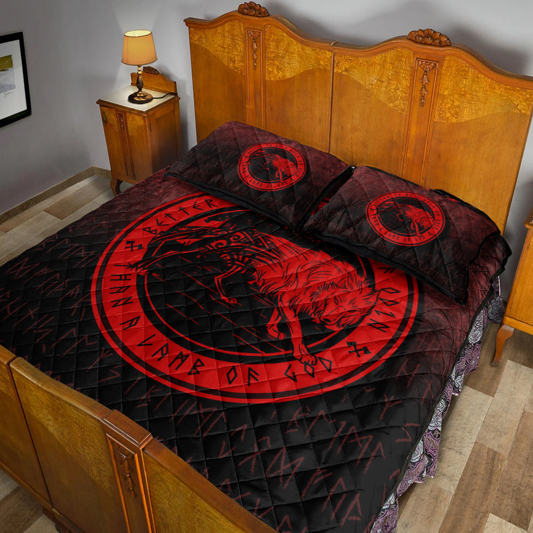 Viking Quilt Bedding Set Wolf Of Odin Red Version