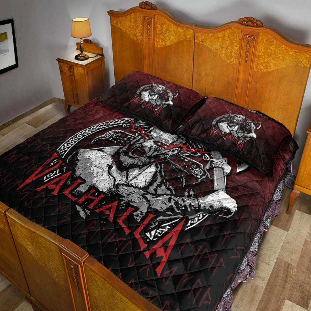 Viking Quilt Bedding Set Axe Warrior Raven Odin Thor Victory Or Valhalla