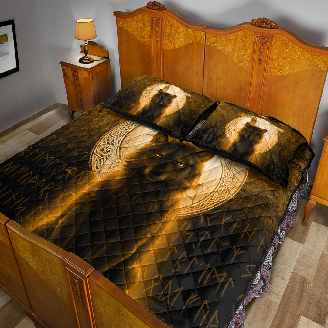 Viking Quilt Bedding Set Fenrir Viking Wolf Gold Version