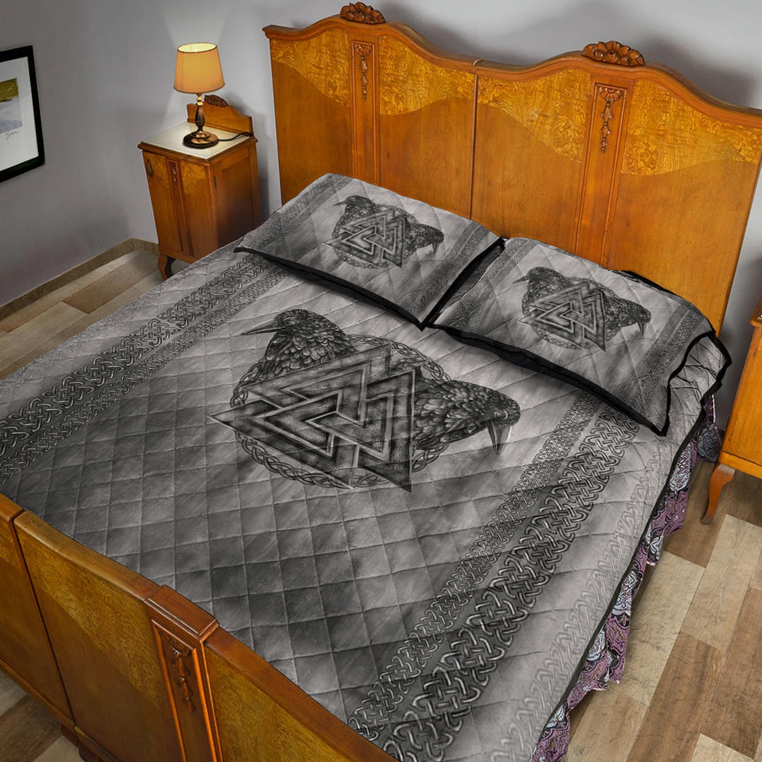 Viking Quilt Bedding Set Viking Valknut and Raven