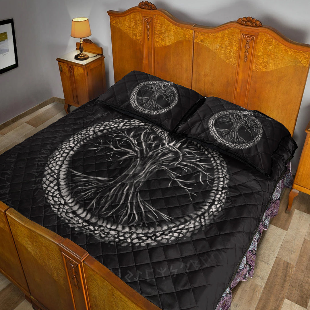 Viking Quilt Bedding Set Ouroboros with Tree of Life