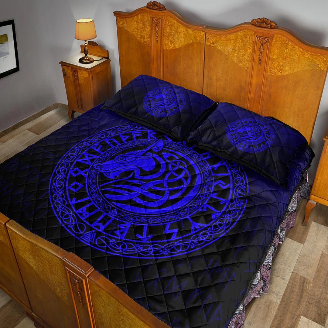 Viking Quilt Bedding Set Viking Wolf Blue Version