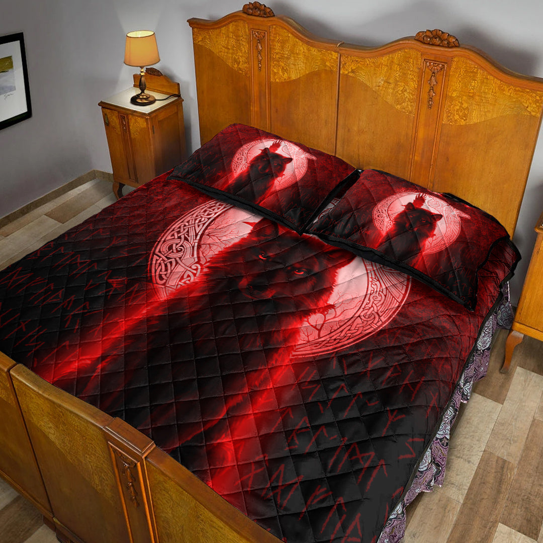 Viking Quilt Bedding Set Fenrir Viking Wolf Red Version