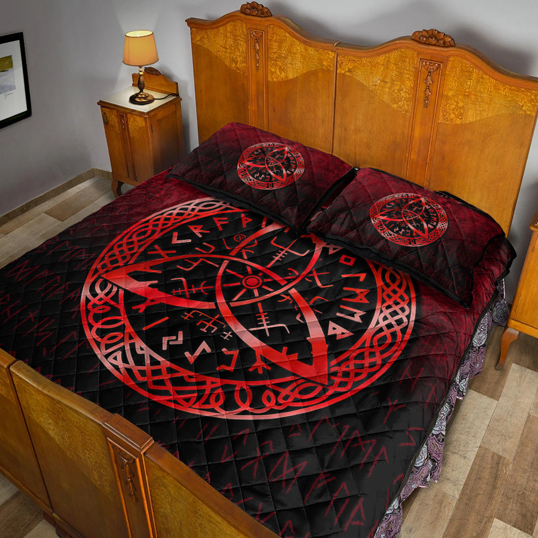 Viking Quilt Bedding Set Vegvisir Nordic Viking Rune Red Version