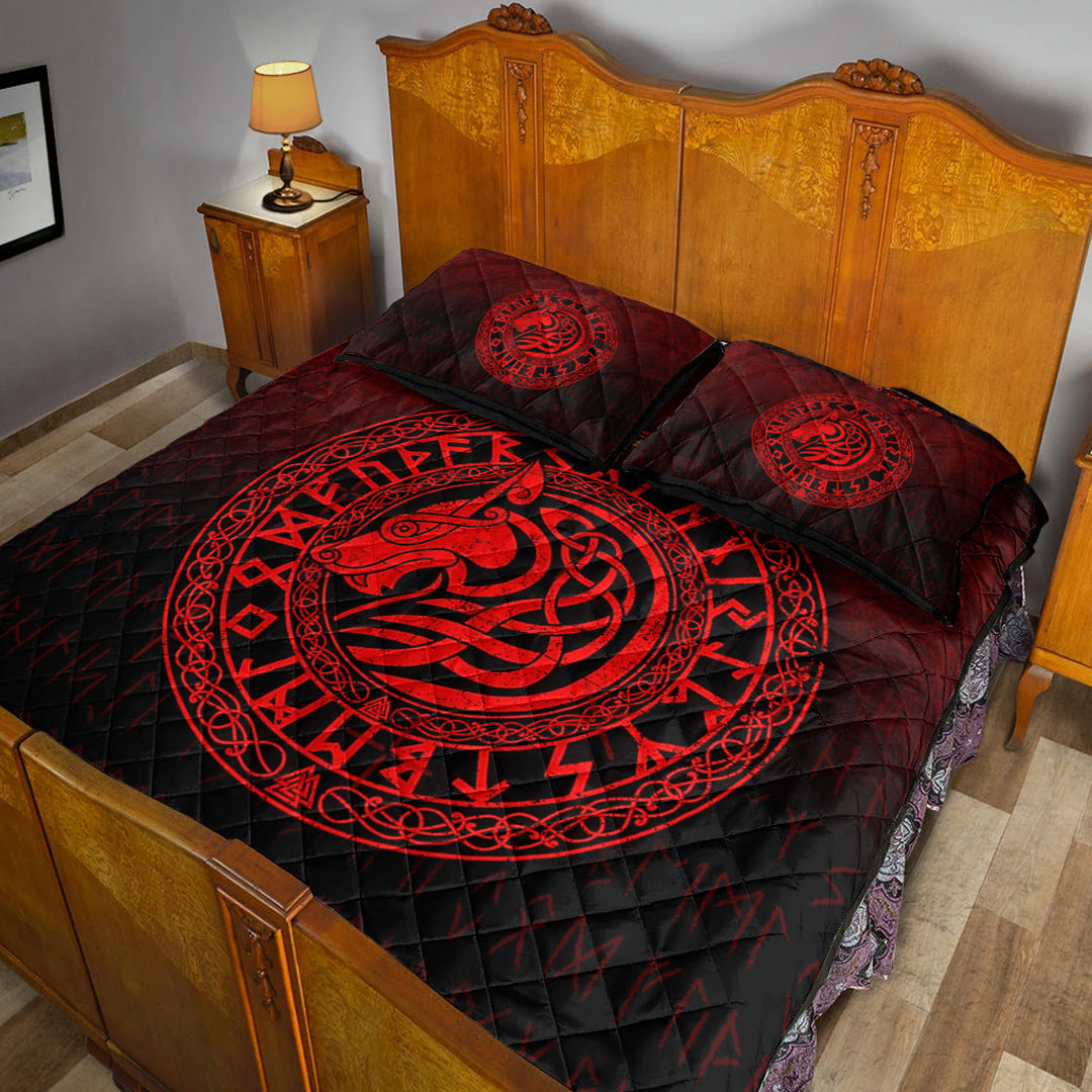 Viking Quilt Bedding Set Viking Wolf Red Version