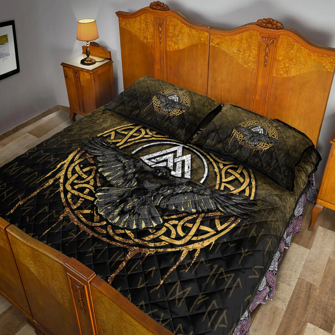 Viking Quilt Bedding Set Valhalla Norse Mythology Raven Black Crow